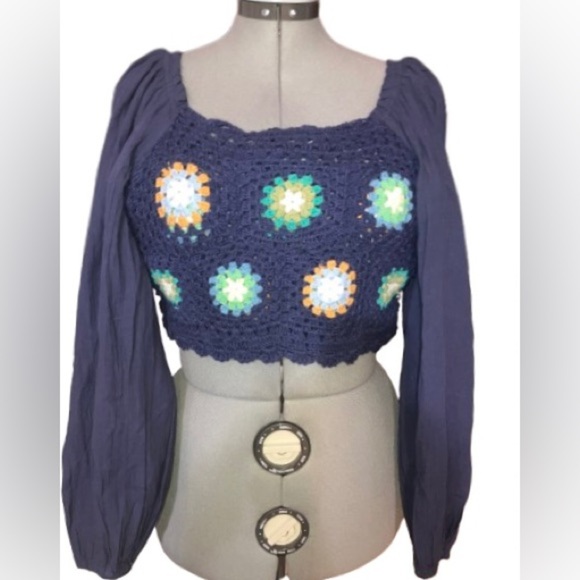 NWT, Aerie crocheted bohemian crop top, sz xs - Picture 1 of 4